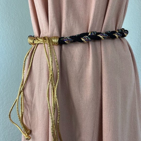 Vintage Accessories - VTG Black Rope Braided Belt with Black/Gold Tassel